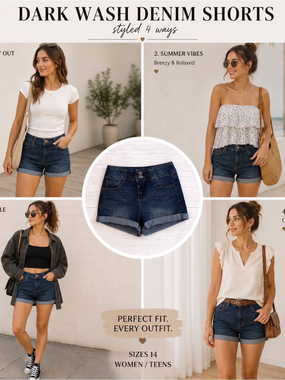 Blue Spice Denim Shorts Women's Size 3 Dark Wash Mid Rise Cuffed Stretch - Picture 2 of 8